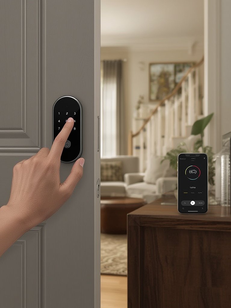 Smart Deadbolt Lock, Keyless Entry Door Lock, Fingerprint Smart Lock, Smart Locks for Front Door, App Control, Touchscreen Keypad Deadbolts,12-Month Battery, BHMA Grade3 2 smart lock in action